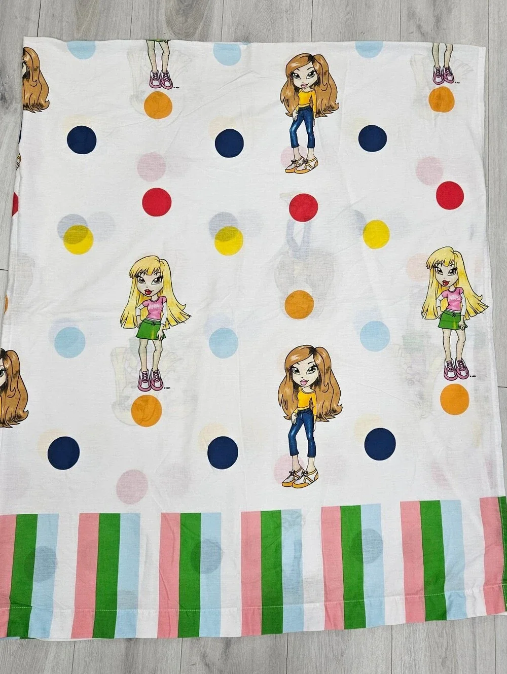 VTG Lil Bratz FULL Sheet Set & Pillowcases Pink Large Polka Dots Stripes Y2K